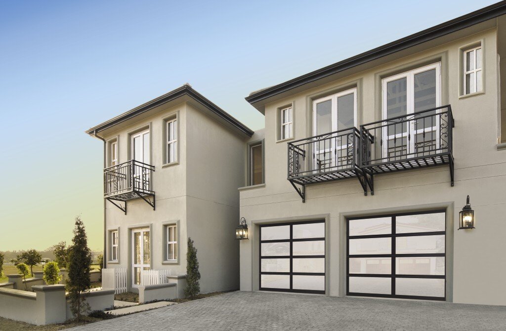 Modern Aluminum Glass 8850-Bronze Anodized, Satin Etch Glass Modern Glass Garage Doors, OTT Garage Doors, Albuquerque
