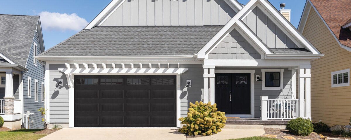 Classic Steel Model 8000, Ranch Design, Black Finish, Stockbridge II Windows Classic Steel Garage Doors 8000 - 8200, Albuquerque, NM