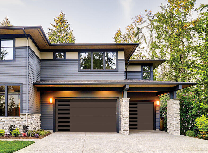 Classic Steel Model 8350, Flush Panel, Dark Bronze Finish, Double Narrow Vertical Windows Classic Steel Garage Doors Model 8350, Albuquerque, NM