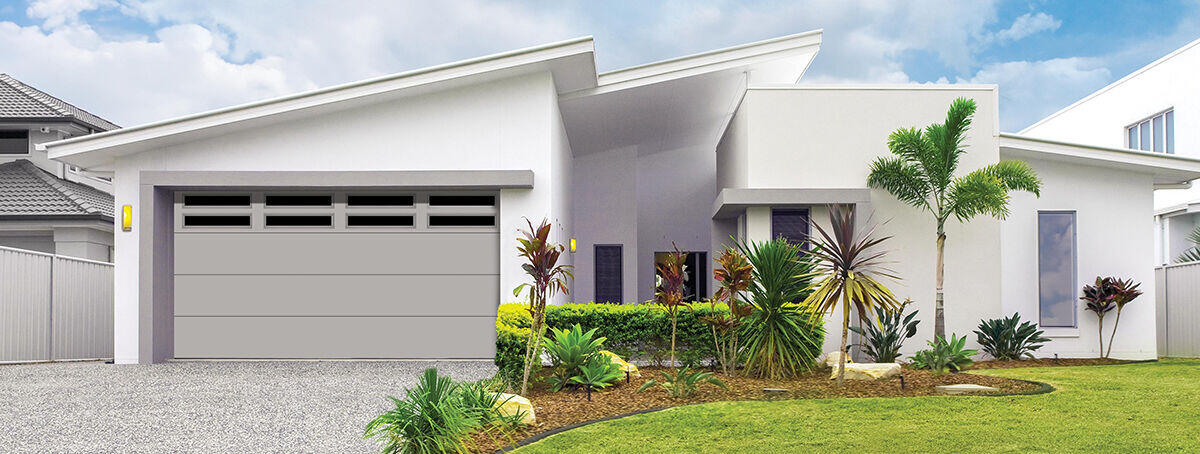 Classic Steel Model 8350, Flush Panel, Silver Finsih, Double Narrow Windows Classic Steel Garage Doors Model 8350, Albuquerque, NM