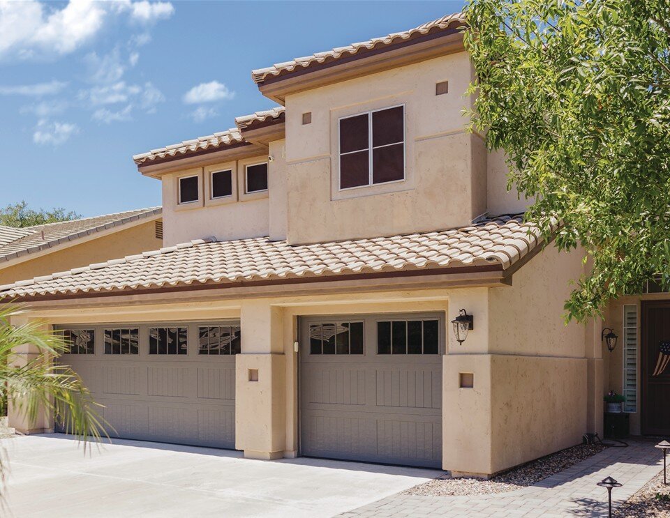 Designer Steel-8310, Ridgefield Panel Design, Terra Bronze Finish, Stockbridge Windows Designer Steel Garage Doors, Model 8310, Albuquerque, NM